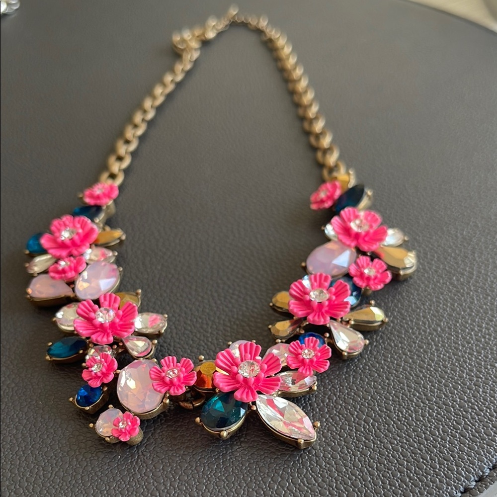 J. Crew Pink and Gold Floral Necklace